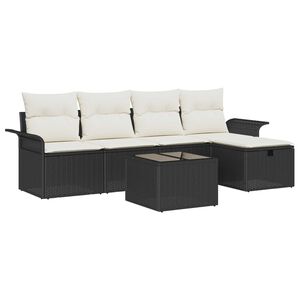 vidaXL S&uacute;prava z&aacute;hradn&yacute;ch pohoviek s vank&uacute;&scaron;om 6 pcs Čierna Poly ratan