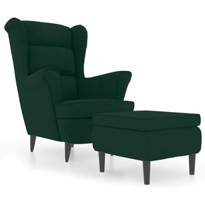 vidaXL Kreslo wingback s podnožkou tmavozelen&eacute; zamatov&eacute;