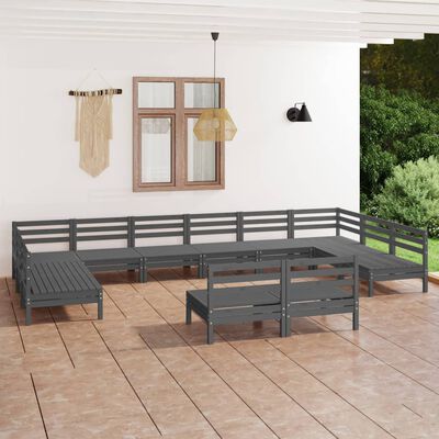 vidaXL 12-dielna záhradná sedacia súprava, sivá, borovicový masív