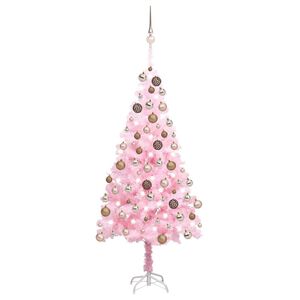 vidaXL Osvetlen&yacute; umel&yacute; vianočn&yacute; stromček s guľami, ružov&yacute; 180 cm, PVC