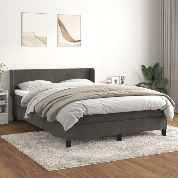 vidaXL Posteľn&yacute; r&aacute;m boxspring s matracom tmavosiv&yacute; 140x190 cm zamat