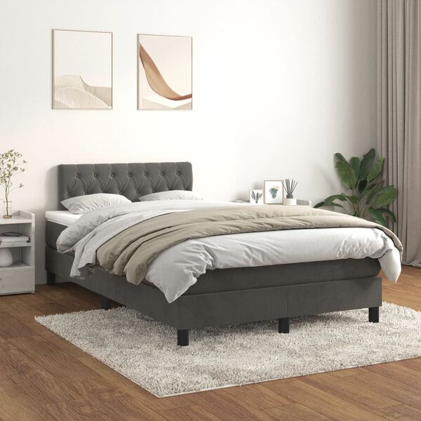 vidaXL Boxspring posteľ s matracom, tmavosiv&aacute; 120x190 cm, zamat