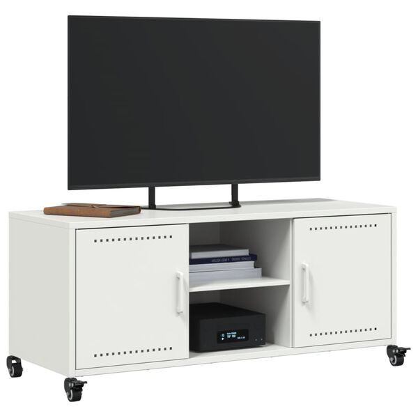 vidaXL TV skrinka biela 100,5x39x43,5 cm oceľ