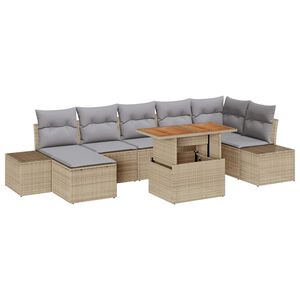 vidaXL S&uacute;prava z&aacute;hradn&yacute;ch pohoviek s &uacute;ložiskom 8 pcs B&eacute;žov&aacute; Poly ratan
