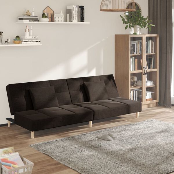 vidaXL 2-miestna rozkladacia pohovka s 2 vank&uacute;&scaron;mi tmavohned&aacute; l&aacute;tkov&aacute;