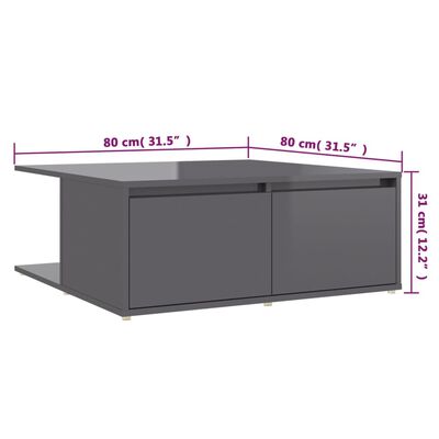 vidaXL Konferenčný stolík lesklý sivý 80x80x31cm drevotrieska