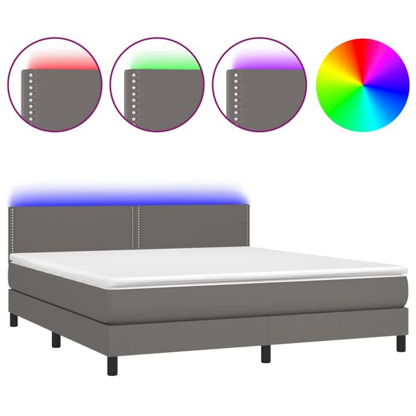 vidaXL Boxspring posteľ s matracom a LED siv&aacute; 160x200 cm umel&aacute; koža