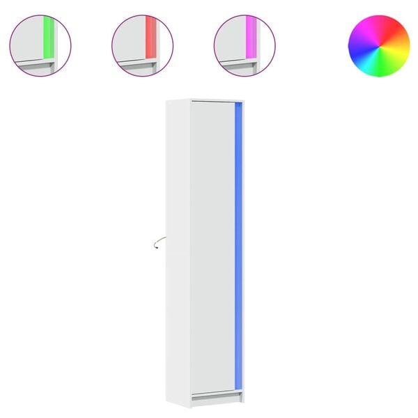 vidaXL Vysoká skrinka s LED biela 41,5x32,5x200 cm kompozitné drevo