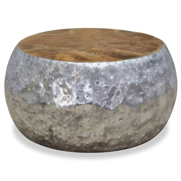 vidaXL Konferenčný stolík, hliník a teakové drevo, 60x60x30 cm