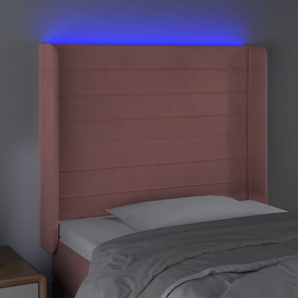vidaXL Čelo postele s LED ružov&eacute; 93x16x118/128 cm zamat