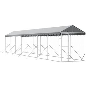 vidaXL Vonkaj&scaron;&iacute; koterec pre psov so strechou striebor. 2x14x2,5m oceľ