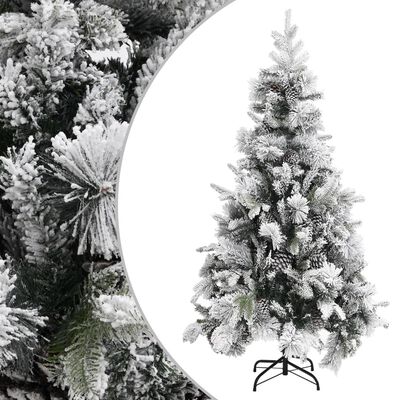 vidaXL Vianočný stromček s vločkami a šiškami 225 cm PVC a PE