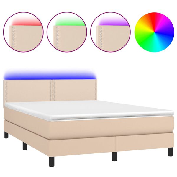 vidaXL Boxspring posteľ matrac a LED kapuč&iacute;nov&aacute; 140x190 cm umel&aacute; koža