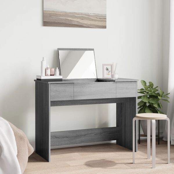 vidaXL Toaletn&yacute; stol&iacute;k so zrkadlom siv&yacute; sonoma 100x45x76 cm