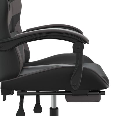 vidaXL Otočná herná stolička s podnožkou čierna a sivá umelá koža