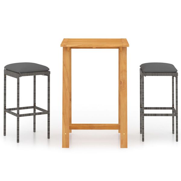 vidaXL 3-dielna záhradná barová súprava s podložkami sivá