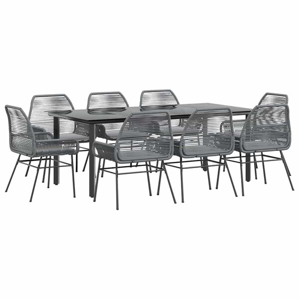 vidaXL 9-dielna z&aacute;hradn&aacute; jed&aacute;lensk&aacute; s&uacute;prava+podložky, siv&aacute;, polyratan