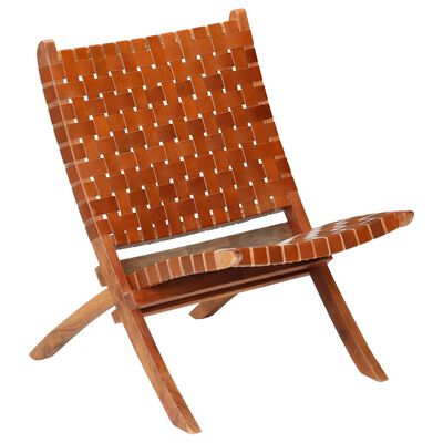 vidaXL Skladacia stolička, prepletaný dizajn, hnedá, umelá koža