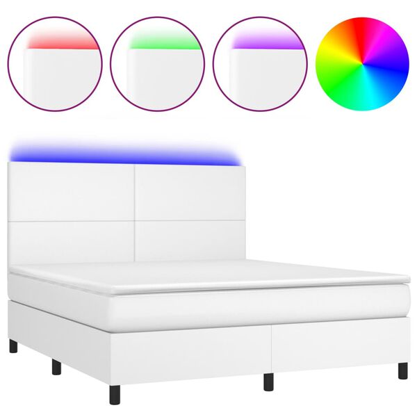 vidaXL Boxspring posteľ s matracom a LED biela 160x200 cm umel&aacute; koža