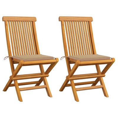 vidaXL Záhradné stoličky, béžové podložky 2 ks, tíkový masív