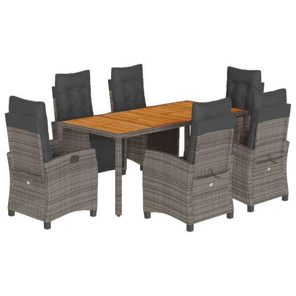 vidaXL 7-dielna záhradná jedálenská sada s podložkami sivá polyratan