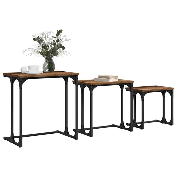 vidaXL Nesting kávový stôl 3 pcs Staré drevo 50.5 x 35 x 53 cm