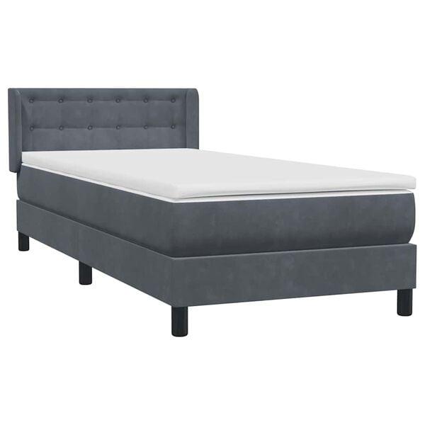 vidaXL Posteľn&yacute; r&aacute;m boxspring s matracom tmavosiv&yacute; 90x220 cm zamat