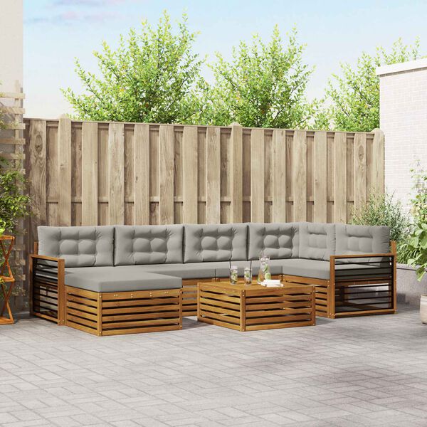 vidaXL Z&aacute;hradn&aacute; s&uacute;prava gaučov s vank&uacute;&scaron;om 7 pcs Pr&iacute;rodn&aacute; a svetlosiv&aacute;