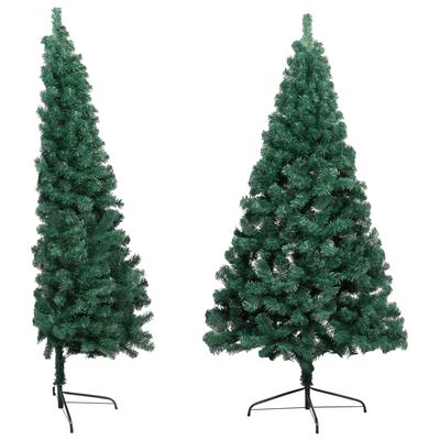 vidaXL Umelý polovičný vianočný stromček s LED a podstavcom zelený 210 cm PVC