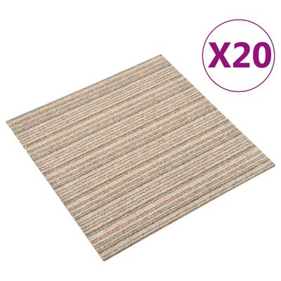 vidaXL Kobercové podlahové dlaždice 20 ks 5 m² 50x50 cm pruhy béžové