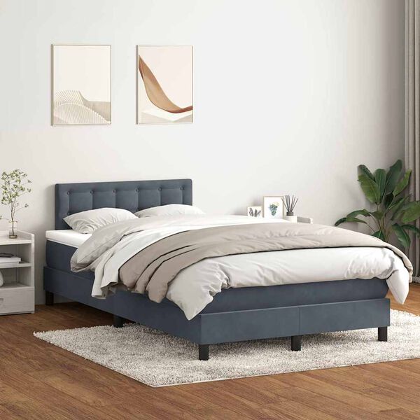 vidaXL Posteľn&yacute; r&aacute;m boxspring s matracom tmavosiv&yacute; 120x210 cm zamat