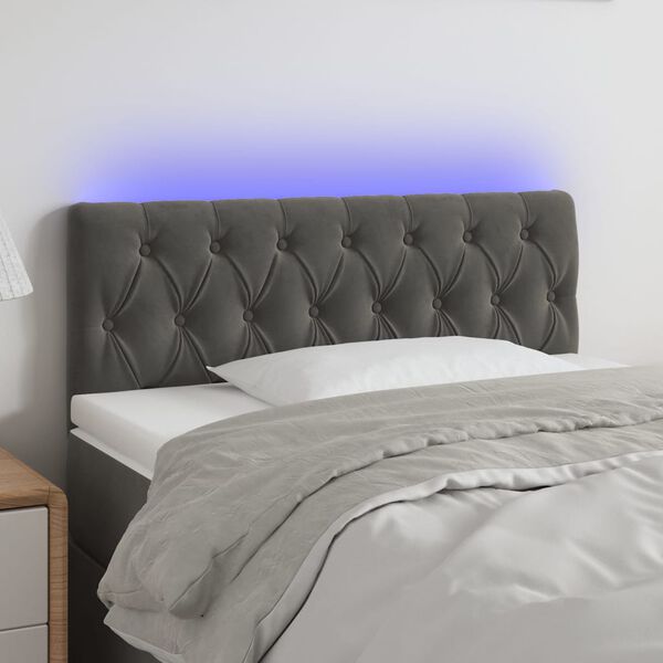 vidaXL Čelo postele s LED tmavosivé 100x7x78/88 cm zamat