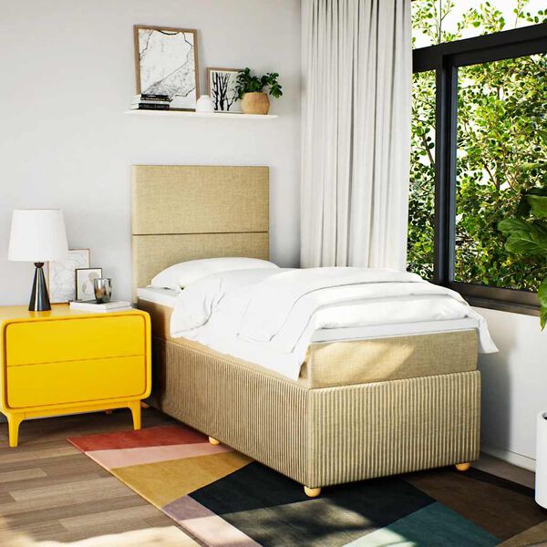 vidaXL Posteľn&yacute; r&aacute;m boxspring s matracom kr&eacute;mov&yacute; 90x190 cm l&aacute;tka