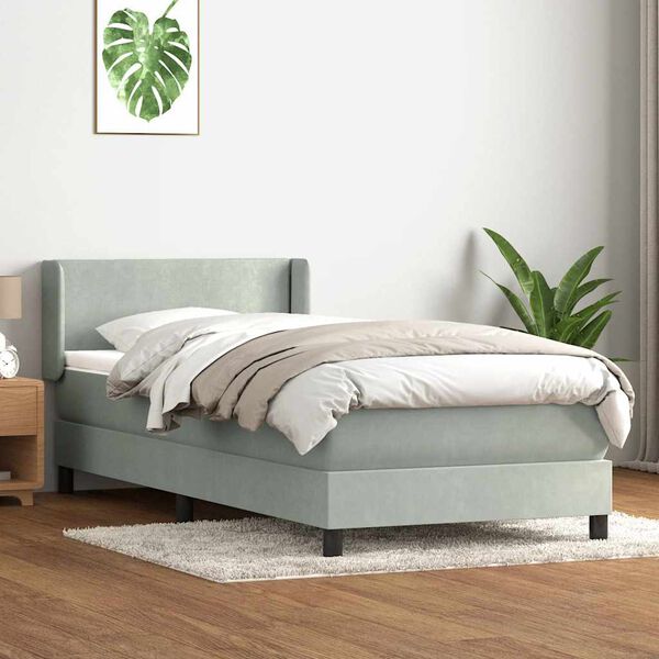 vidaXL Posteľn&yacute; r&aacute;m boxspring s matracom Svetlosiv&aacute; 80x210 cm zamat