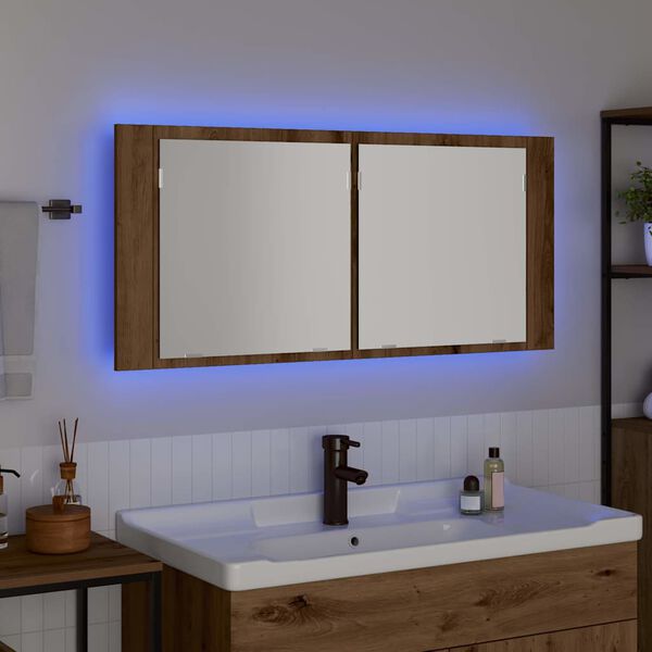 vidaXL Zrkadlov&yacute; kabinet s LED N&aacute;stenn&yacute; Remeseln&yacute; dub 100 x 12 x 45 cm