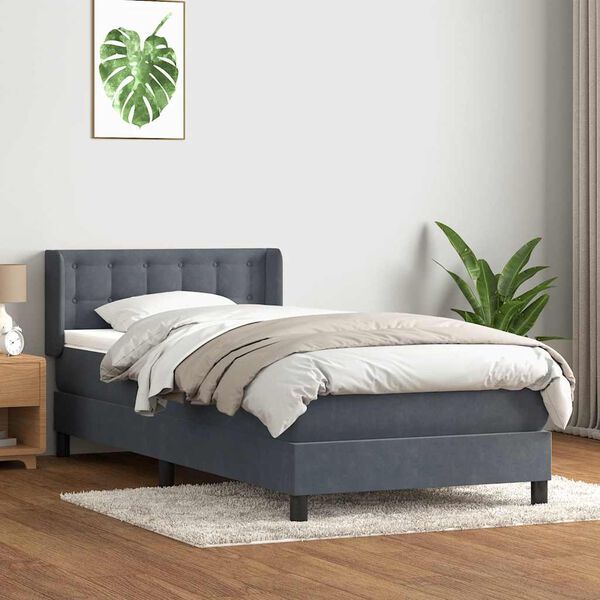 vidaXL Posteľn&yacute; r&aacute;m boxspring s matracom tmavosiv&yacute; 80x220 cm zamat