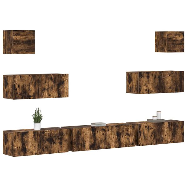 vidaXL 7-dielna s&uacute;prava TV skriniek dymov&yacute; dub spracovan&eacute; drevo