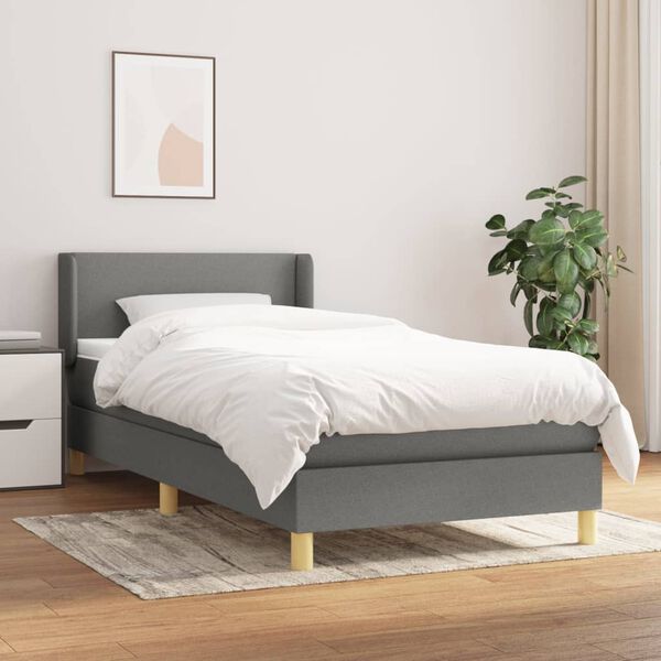 vidaXL Boxspring posteľ s matracom tmavosiv&aacute; 90x200 cm l&aacute;tka