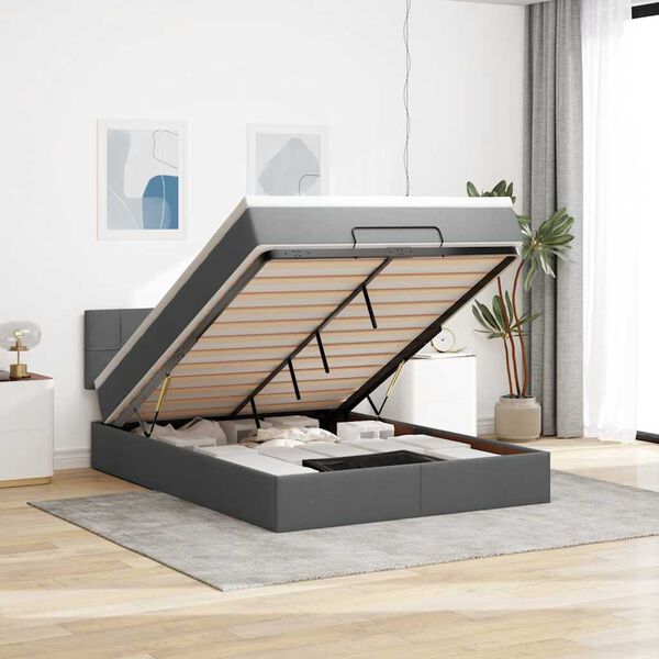 VidaXL Osmansk&aacute; posteľ s matracom a LED di&oacute;dami tmavosiv&aacute; 140x200 cm