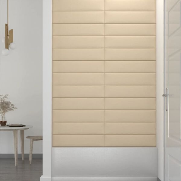 vidaXL Nástenné panely 12 ks krémové 60x15 cm látkové 1,08 m²