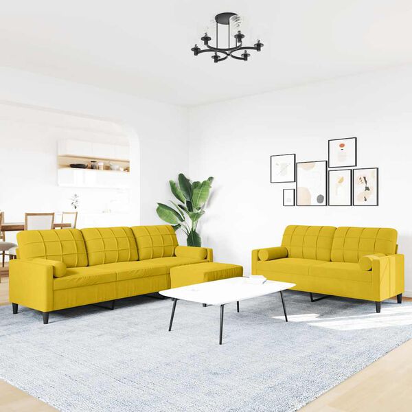 vidaXL 3-dielna sedacia s&uacute;prava vank&uacute;&scaron;e a podhlavn&iacute;k žlt&aacute; zamat