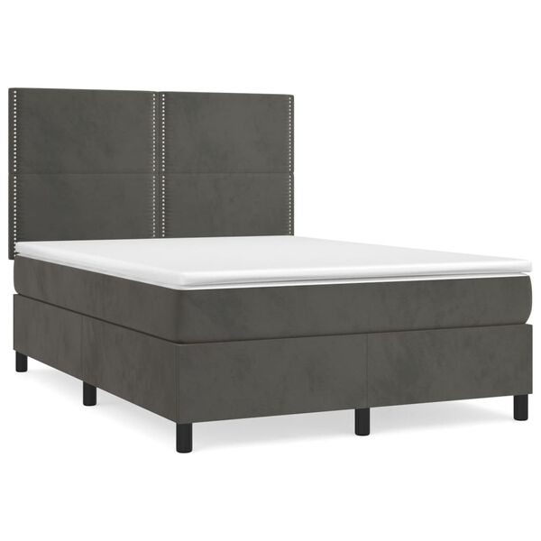 vidaXL Posteľn&yacute; r&aacute;m boxspring s matracom tmavosiv&yacute; 140x200 cm zamat
