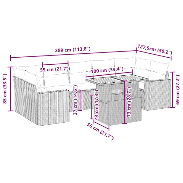 vidaXL 8-dielna z&aacute;hradn&aacute; s&uacute;prava pohoviek s vank&uacute;&scaron;mi b&eacute;žov&aacute; polyratan