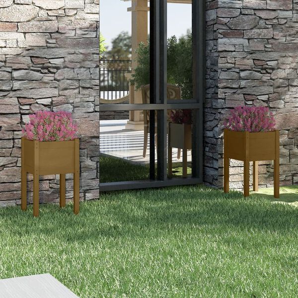 vidaXL Záhradné kvetináče 2ks medovo-hnedé 40x40x70cm borovicový masív