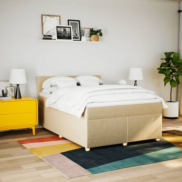 vidaXL Boxspring posteľ s matracom kr&eacute;mov&yacute; 140x190 cm l&aacute;tka