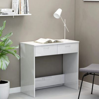 vidaXL Písací stôl, lesklý biely 80x40x75 cm, drevotrieska