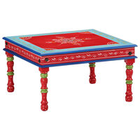 vidaXL Konferenčný stolík, červený, ručne maľovaný, mangový masív