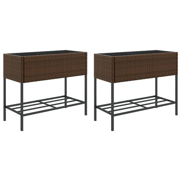 vidaXL Z&aacute;hradn&eacute; kvetin&aacute;če s policou 2ks hned&eacute; 90x40x75 cm polyratan