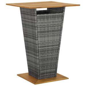 vidaXL Barov&yacute; st&ocirc;l siv&yacute; 80x80x110 cm polyratan a ak&aacute;ciov&yacute; mas&iacute;v