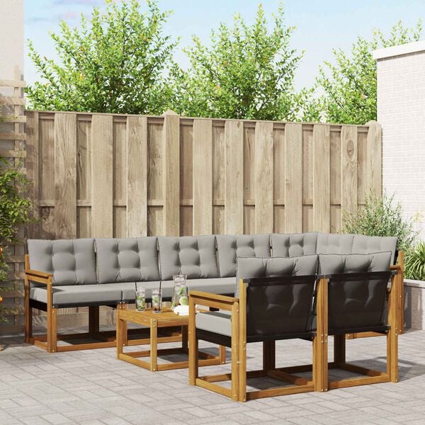 vidaXL Z&aacute;hradn&aacute; s&uacute;prava gaučov s vank&uacute;&scaron;om 9 pcs Pr&iacute;rodn&aacute; a svetlosiv&aacute;